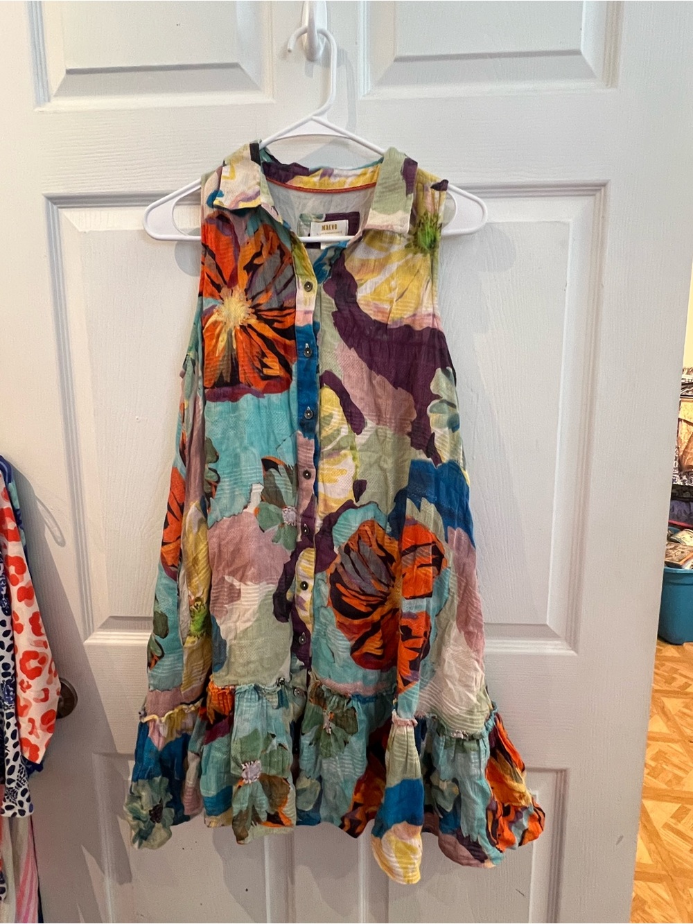 Anthropologie Maeve Multicolored Floral Patchwork Sleeveless Button Dress sz S